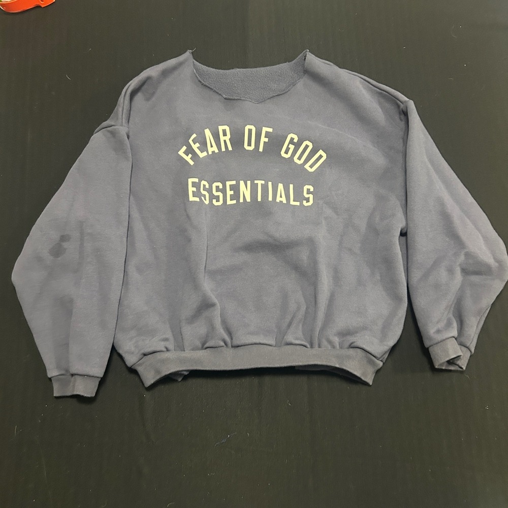 Fear of God Essentials Blue Arc Logo Sweatshirt Mens Size M Cut Neck